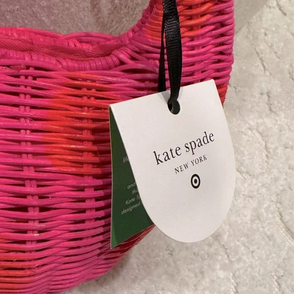 KATE SPADE x Target Pink Wicker Crescent Bag Red Polka Dots Basket Weave  NWT - Picture 7 of 7